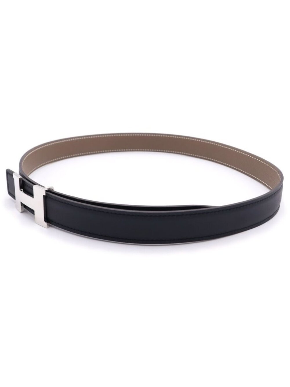 Hermes Constance Belt Reversible Black Etoupe Silver